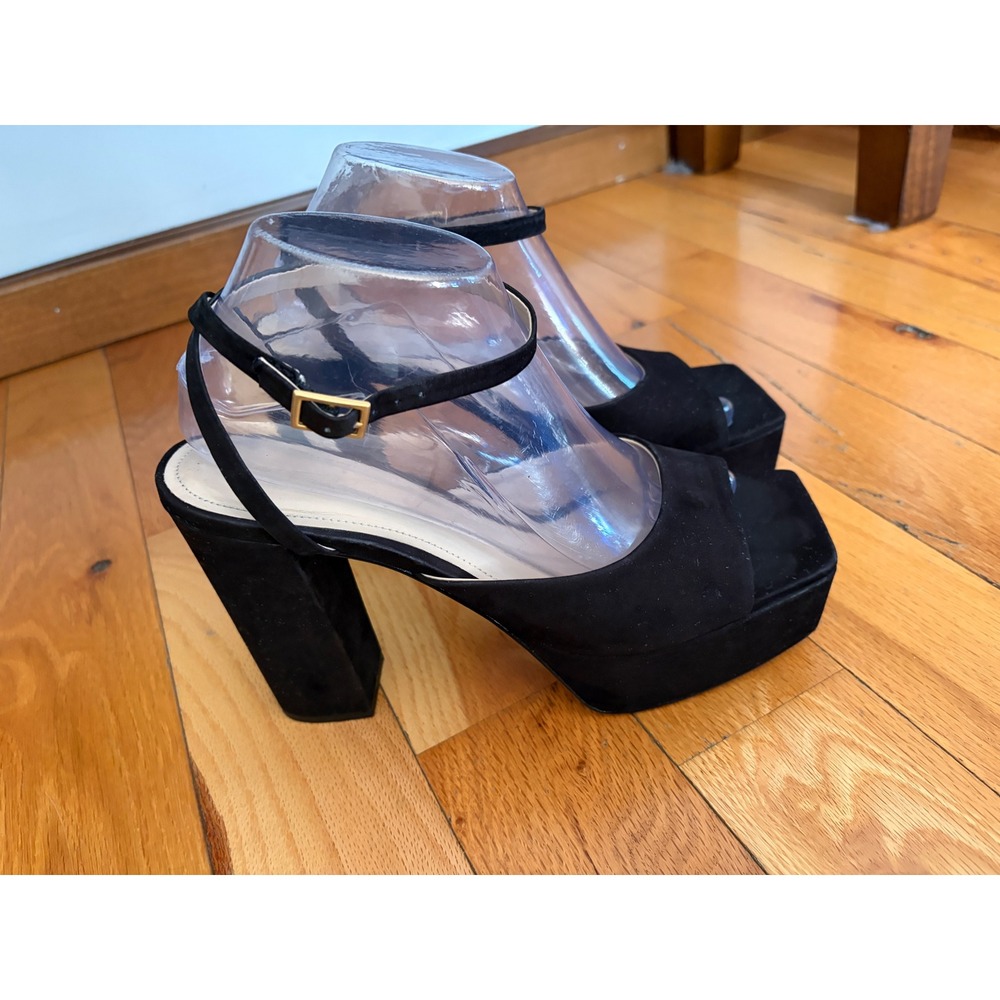 Saks Fifth Avenue Black Suede Platform Heels Square Toe Size 40/ US 9-9.5